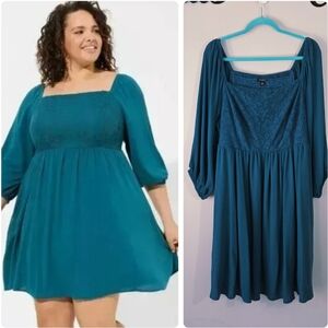 NWT Torrid Mini Wash Gauze Crochet Detail Skater Dress in Gulf Coast Size 2X